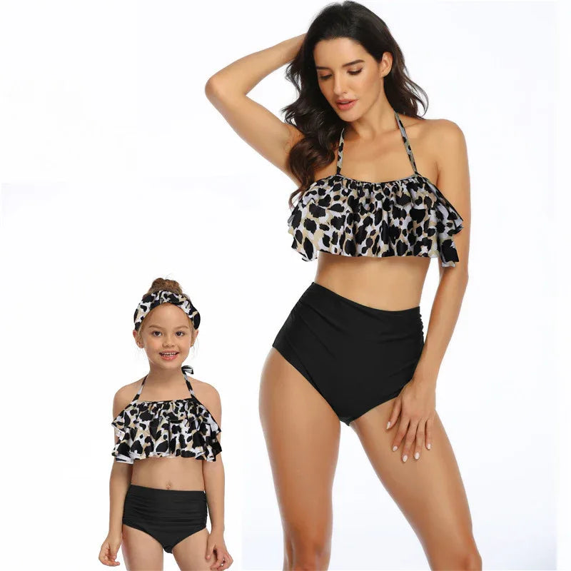 High Waist Ruffled Parent-Child Swimsuit – Stylish Matching Bikinis - SandiFreckles Surf & Swimwear