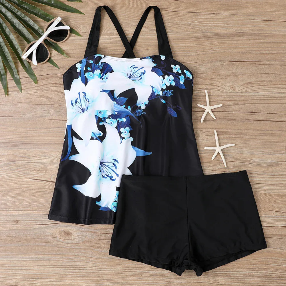 Split Plus Size Swimsuit - Boxer Shorts European Style - SandiFreckles Surf & Swimwear