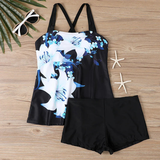 Split Plus Size Swimsuit - Boxer Shorts European Style - SandiFreckles Surf & Swimwear