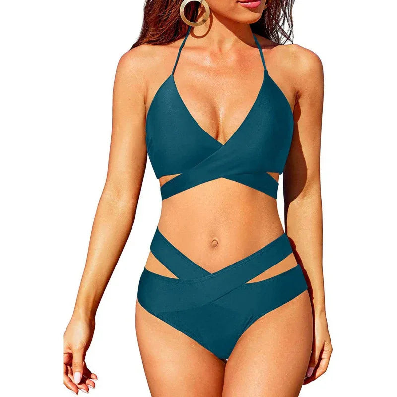 European And American New Women's Split Swimsuit High Waist Bikini - SandiFreckles Surf & Swimwear