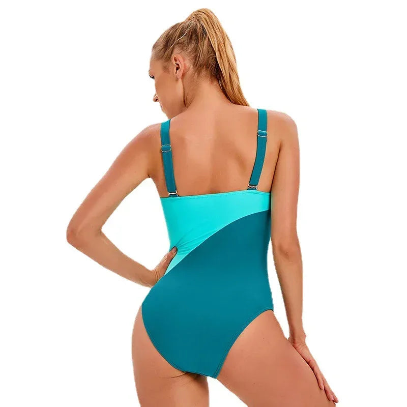 Colour Block Backless Sports One Piece - Athletic Style - SandiFreckles Surf & Swimwear