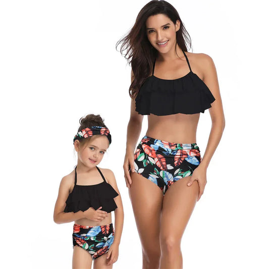 High Waist Ruffled Parent-Child Swimsuit – Stylish Matching Bikinis - SandiFreckles Surf & Swimwear