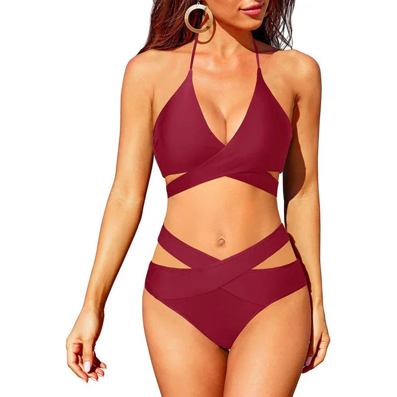 European And American New Women's Split Swimsuit High Waist Bikini - SandiFreckles Surf & Swimwear