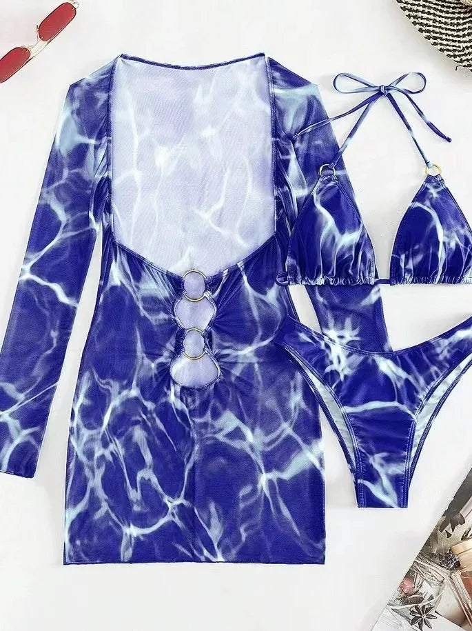 Printed Hollow Out Beach Dress - Fashionable Bikini Set - SandiFreckles Surf & Swimwear