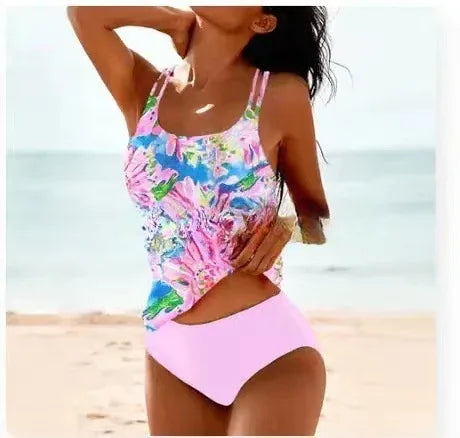 Retro Split High Waist Bikini Beach Print Strap Swimsuit - SandiFreckles Surf & Swimwear
