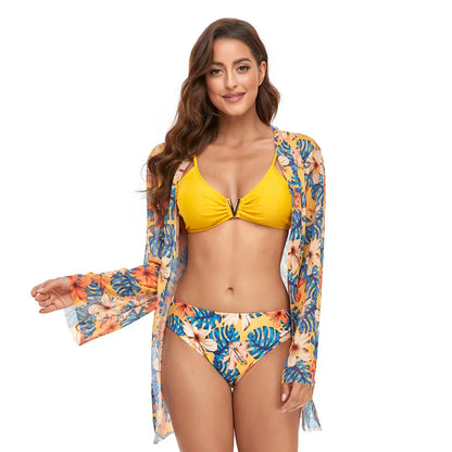 V Buckle Triangle Bikini Three Piece - Solid Colour Print - SandiFreckles Surf & Swimwear