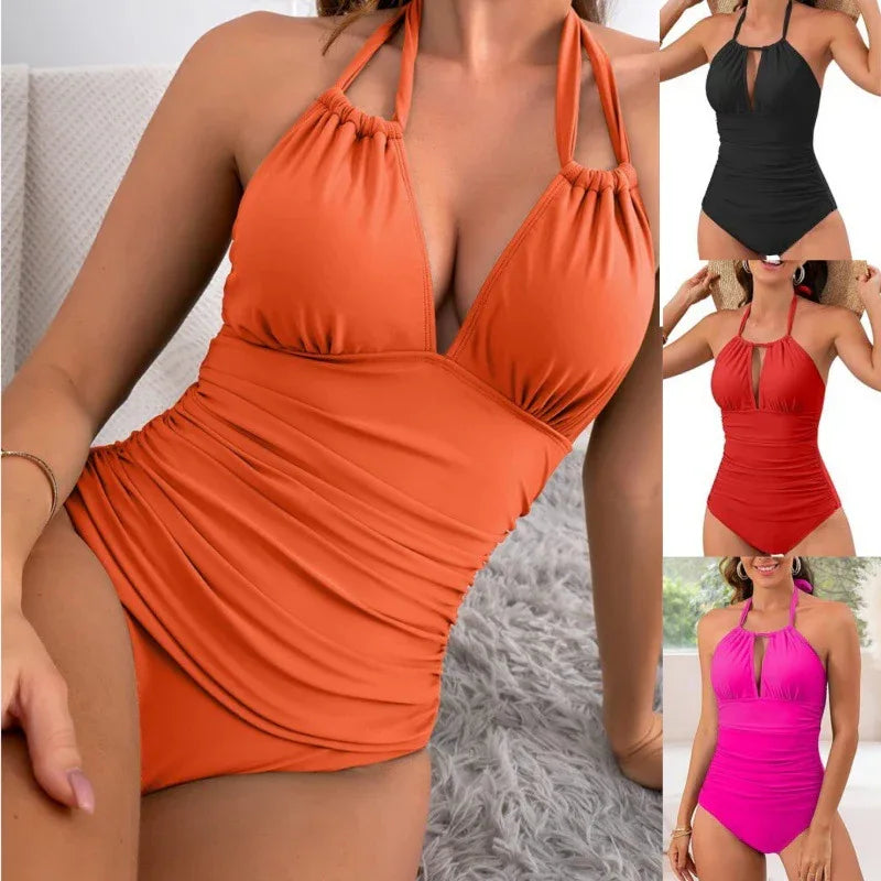 Polo Neck Backless One Piece Swimsuit - Sophisticated Style - SandiFreckles Surf & Swimwear