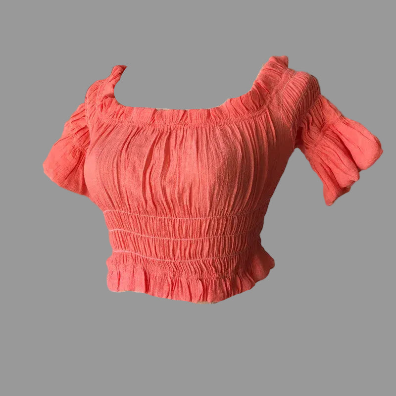 Beach Bikini Slubbed Fabric Vacation Off-shoulder Swimsuit Tops - SandiFreckles Surf & Swimwear