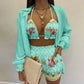 Women's Printed Beachwear Swimsuit Three Piece Set - SandiFreckles Surf & Swimwear