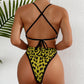 European And American Sexy One-piece Bikini Cool Leopard Print Backless Cross Tether